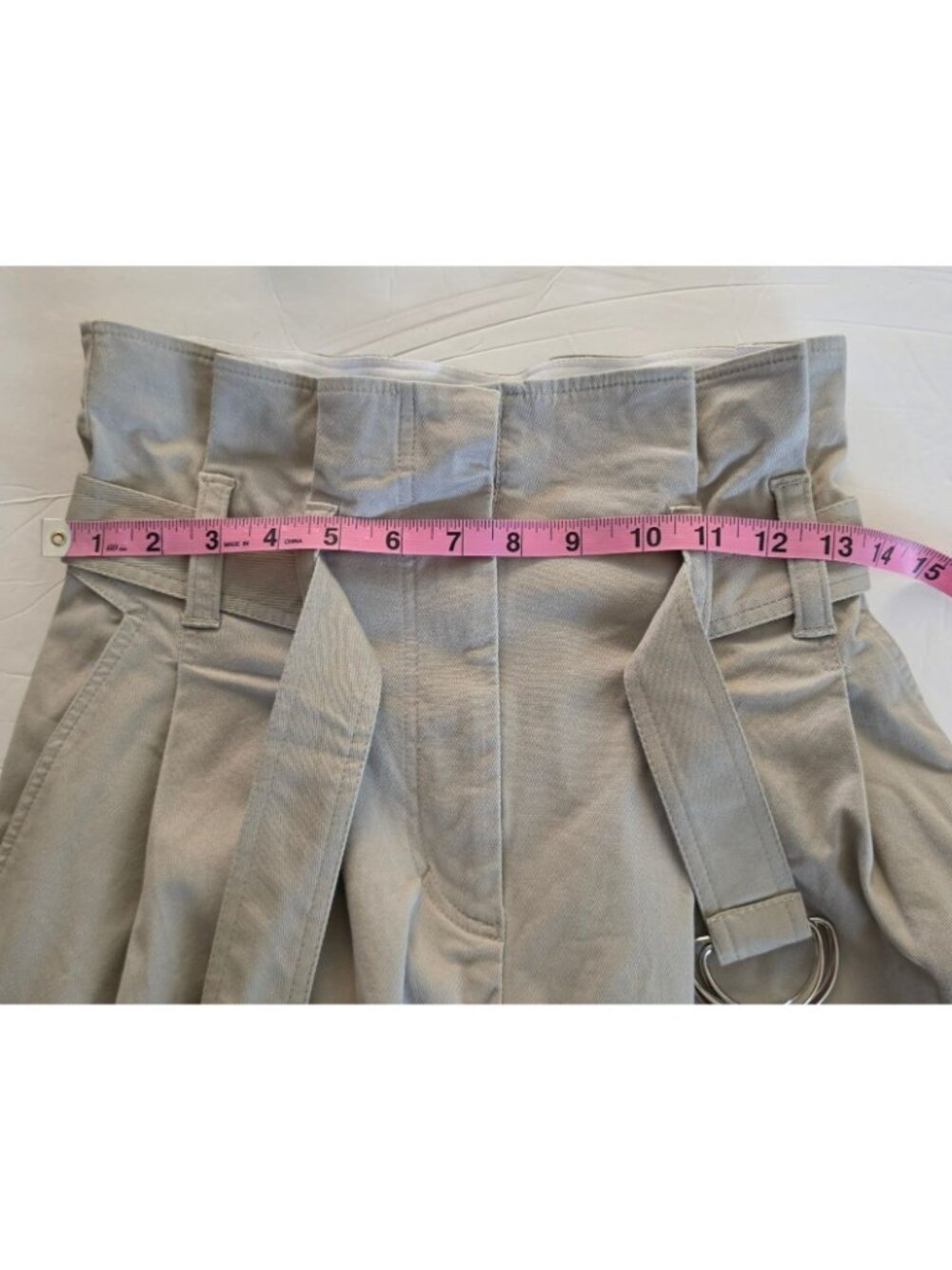 Monosuit Paperbag Wide Leg Pants Beige High Rise Belted Cotton Blend EU Made - Picture 4 of 9